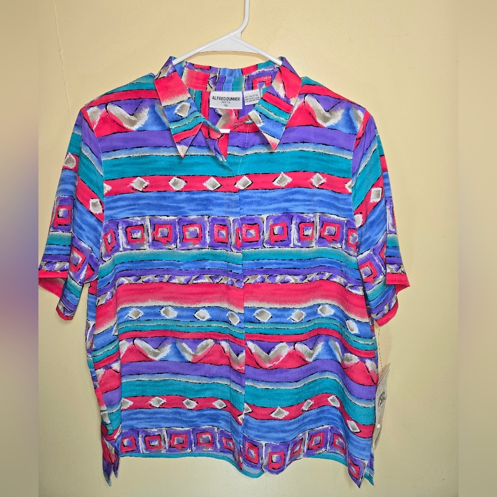 Alfred Dunner Multicolor Striped Button Down Shirt